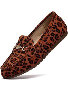Women's Leopard Comfort Walking Pull On Leisure Slip On Work Loafer Flat Shoes